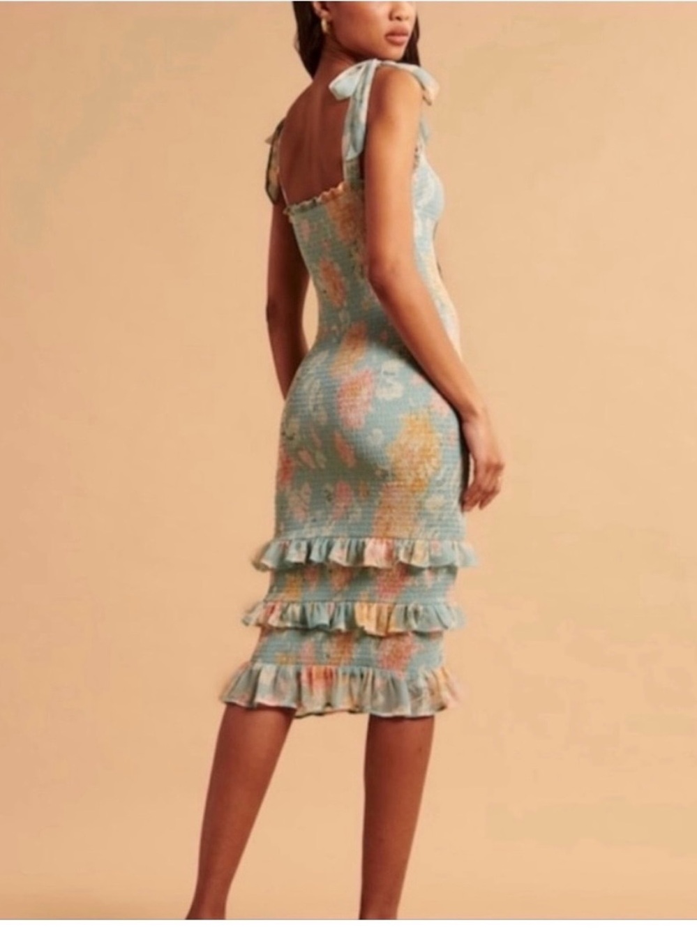Abercrombie & Fitch Pastel Floral Smocked Midi Dress